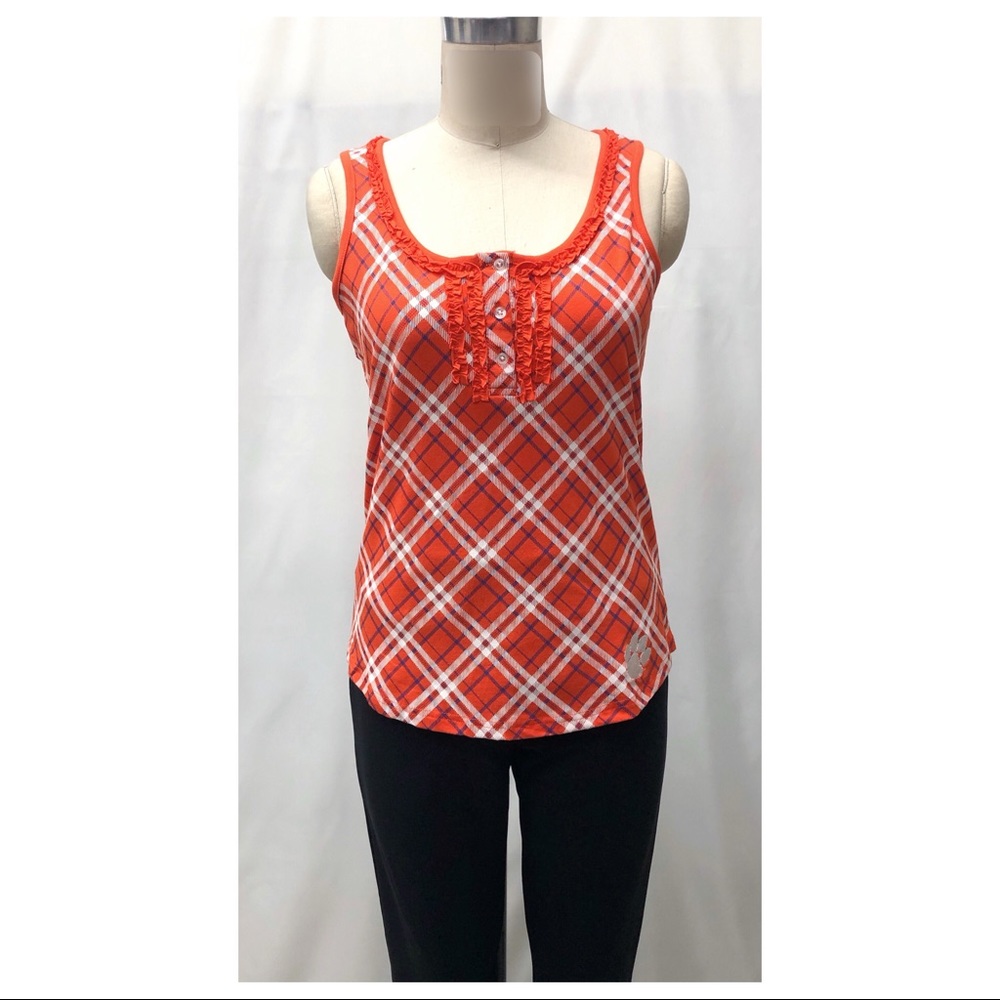 Clemson University Orange Tartan Plaid Tank Top